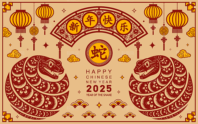 蛇年2025年新年春节中式蛇纹元素图