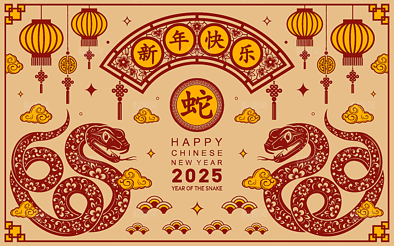 蛇年2025年新年春节中式蛇纹元素图
