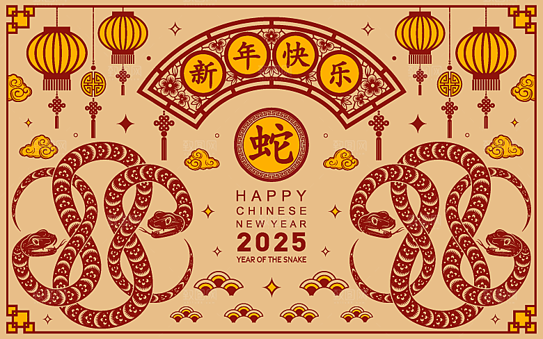 蛇年2025年新年春节中式蛇纹元素图