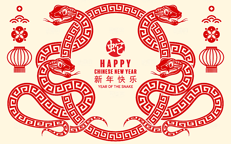 蛇年2025年新年春节中式蛇纹元素图