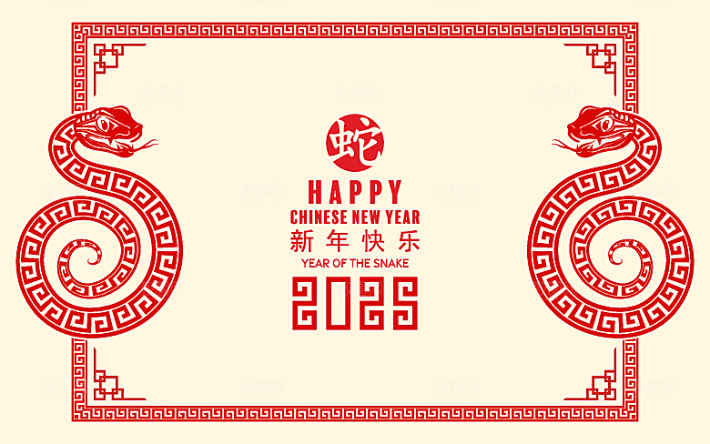 蛇年2025年新年春节中式蛇纹元素图