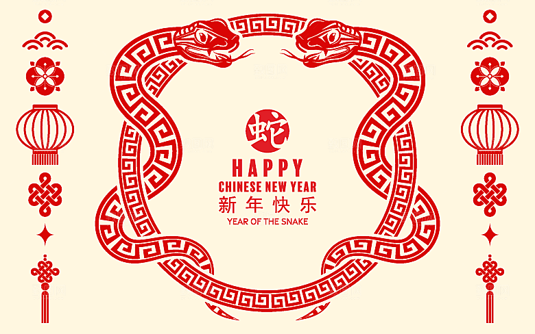 蛇年2025年新年春节中式蛇纹元素图