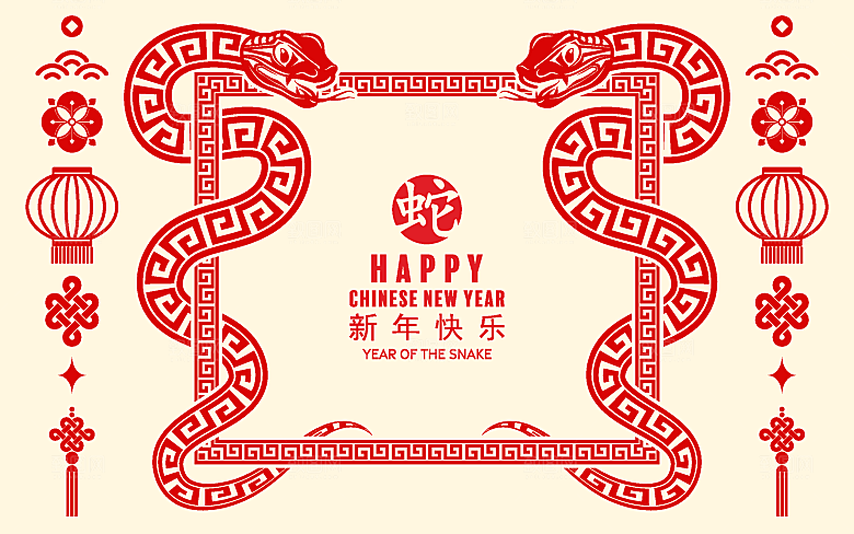 蛇年2025年新年春节中式蛇纹元素图