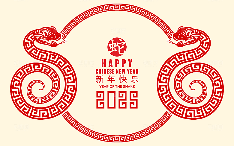 蛇年2025年新年春节中式蛇纹元素图