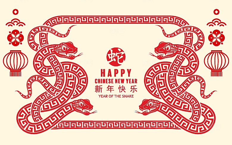 蛇年2025年新年春节中式蛇纹元素图