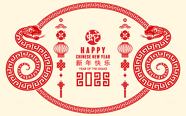 蛇年2025年新年春节中式蛇纹元素图