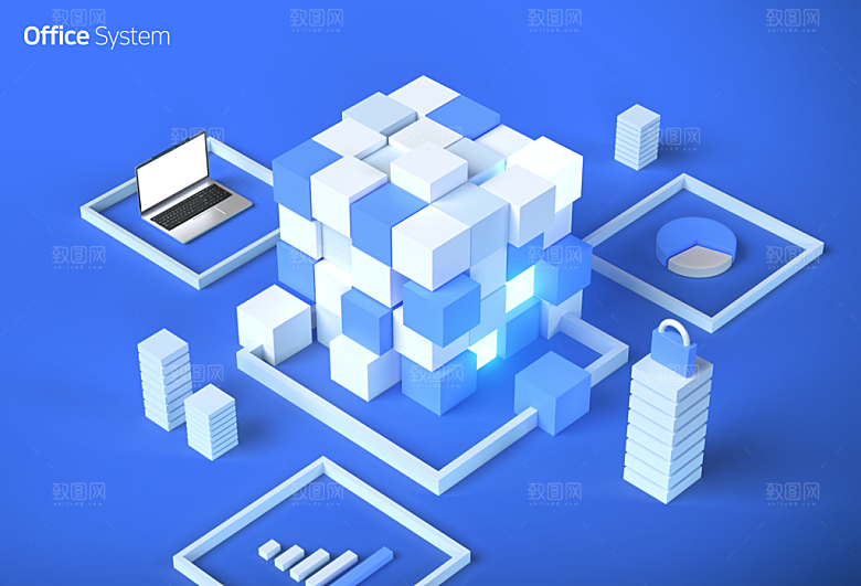 立体微软风玻璃半透明3D数据图表操作系统