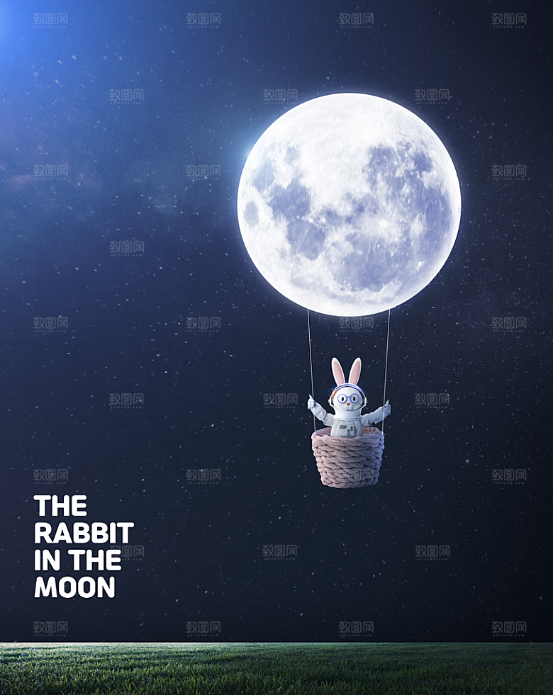 时尚玉兔宇航员月球月亮航空宇宙海报素材