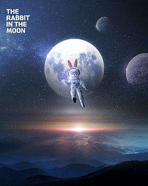 时尚玉兔宇航员月球月亮航空宇宙海报素材