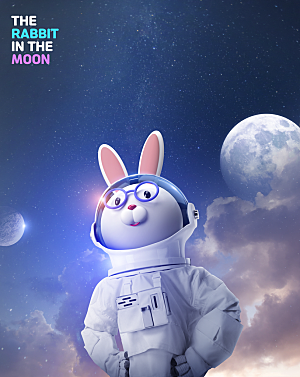 时尚玉兔宇航员月球月亮航空宇宙海报素材