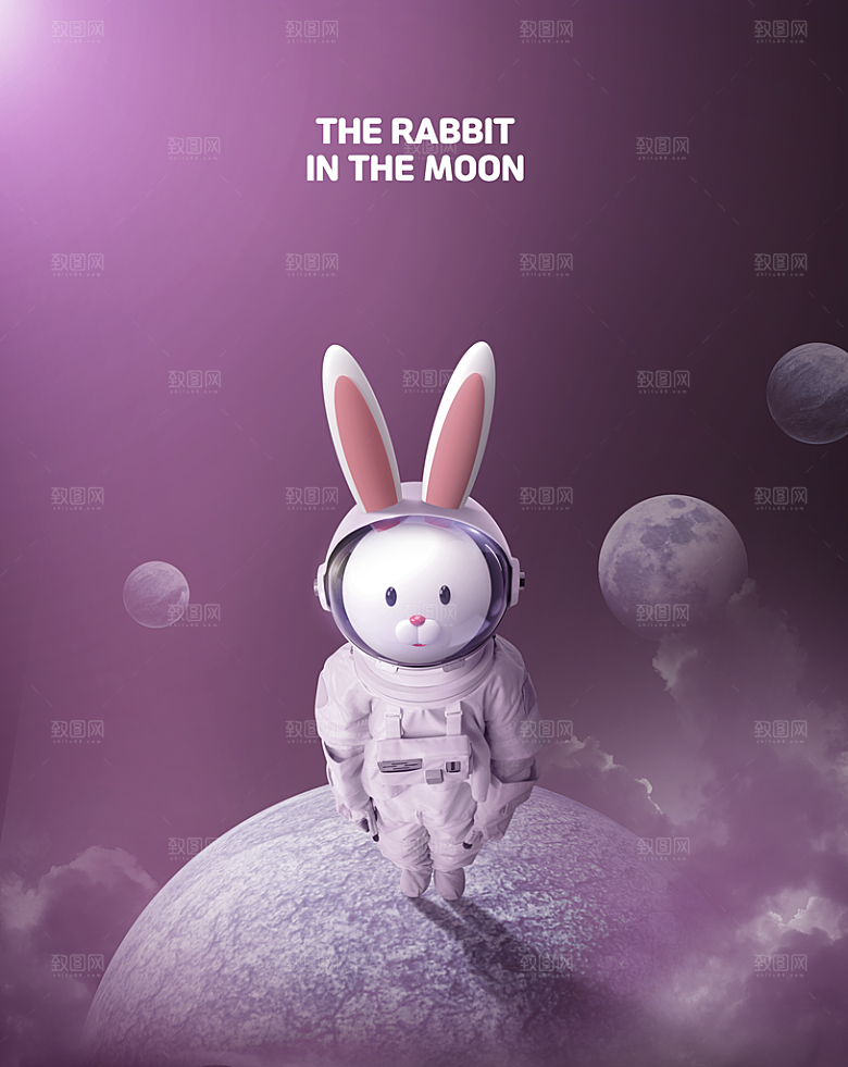 时尚玉兔宇航员月球月亮航空宇宙海报素材