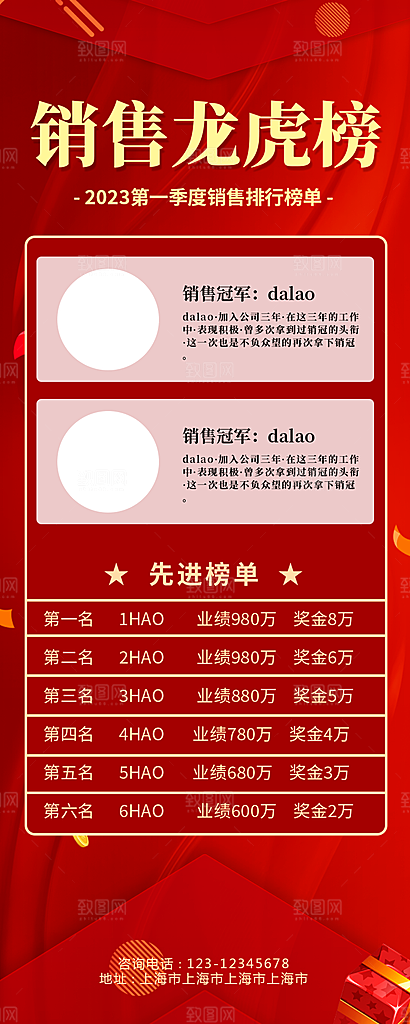 红色龙虎榜公司业绩光荣榜人物背景墙展板