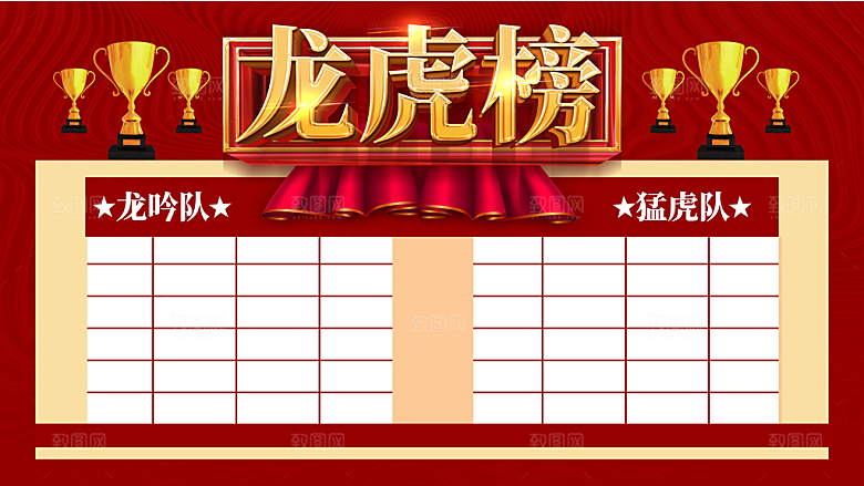 红色龙虎榜公司业绩光荣榜人物背景墙展板