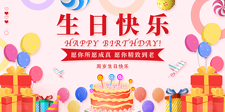 生日party聚会生日快乐主视觉背景展板