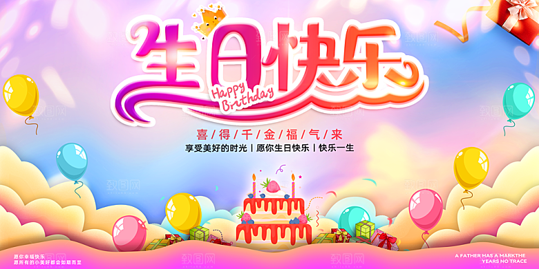 生日party聚会生日快乐主视觉背景展板