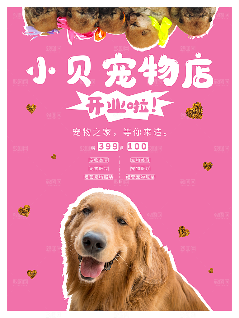 宠物动物口粮商店美容海报