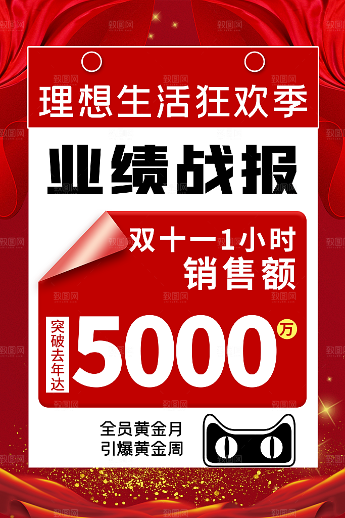 淘宝电商双11销售战报喜报海报