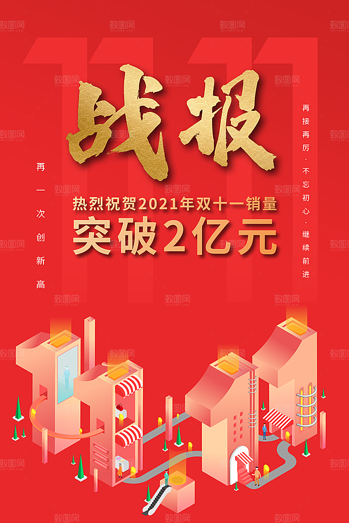 淘宝电商双11销售战报喜报海报
