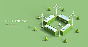 新能源环保节能风力发电光伏电力科技感插画