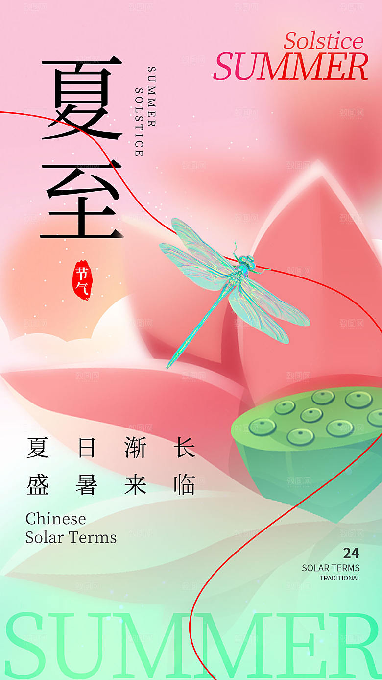 简约夏至节气全屏海报