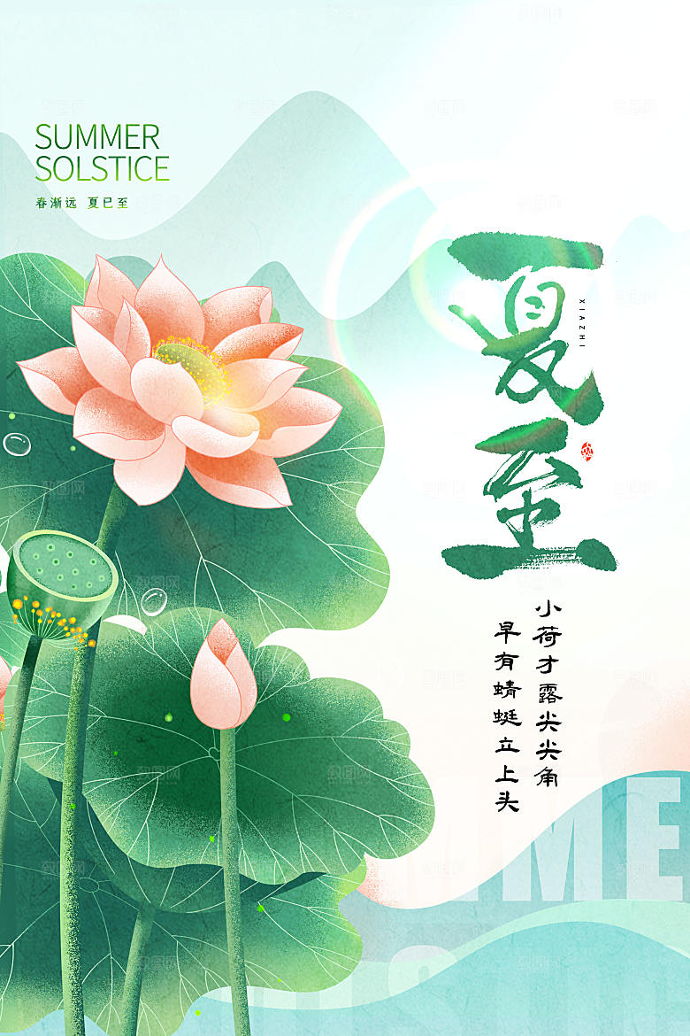 清新荷花夏至节气海报设计