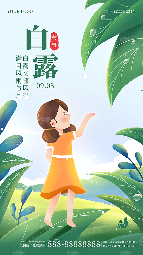白露节气简约大气海报