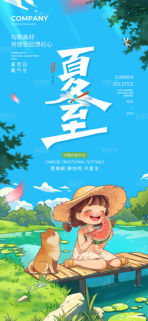 中国传统节日夏至节气长屏海报