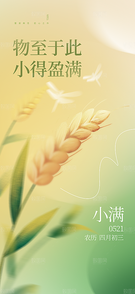 小满节气简约大气海报