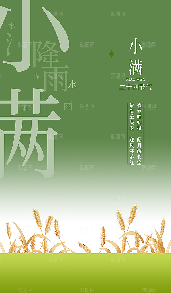 小满节气简约大气海报