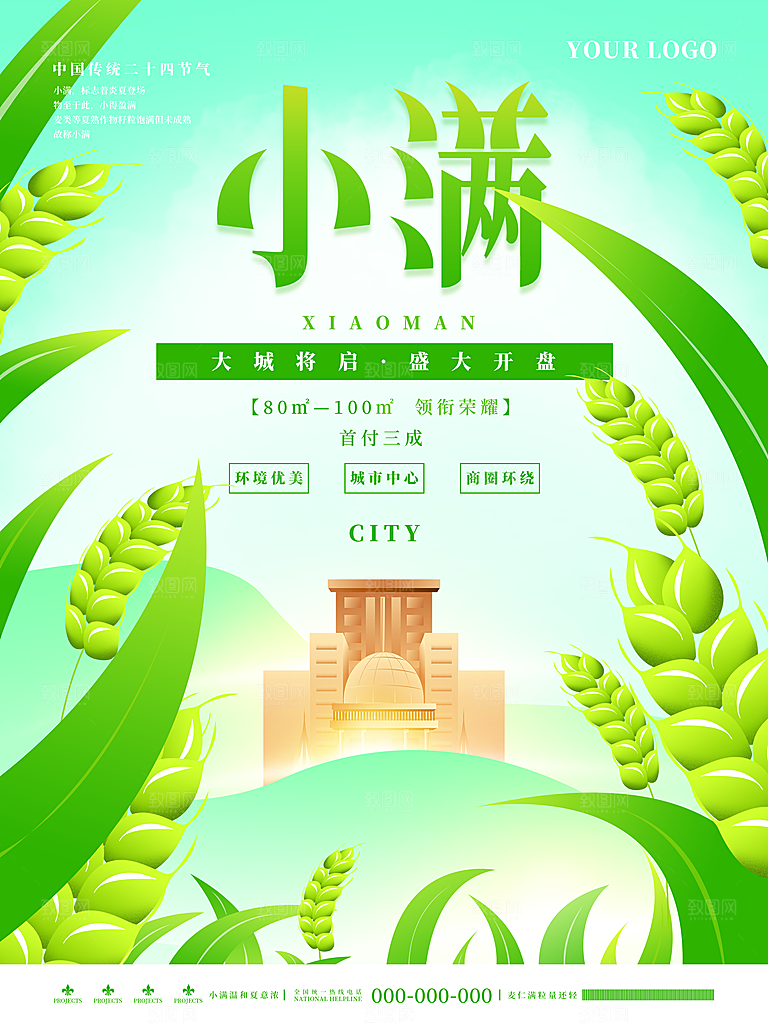小满节气简约大气海报