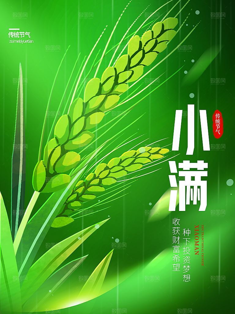 小满节气简约大气海报