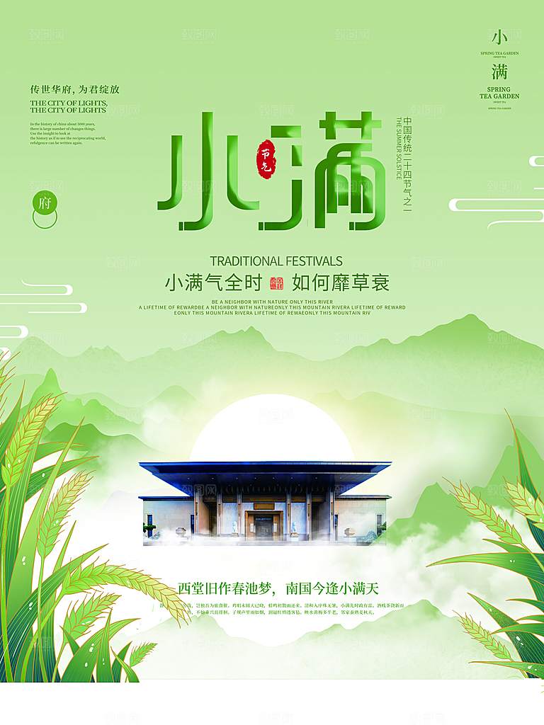 小满节气简约大气海报