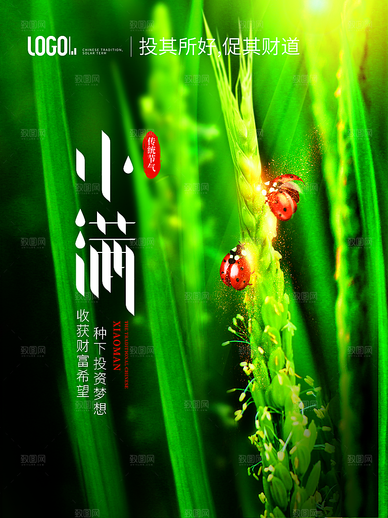小满节气简约大气海报