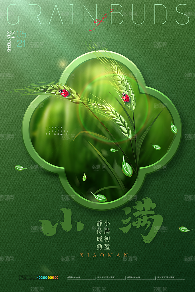 小满节气简约大气海报