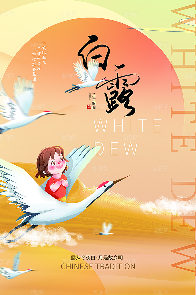 白露节气简约大气海报