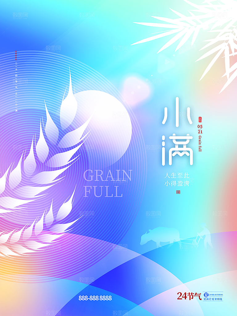 小满节气简约大气海报