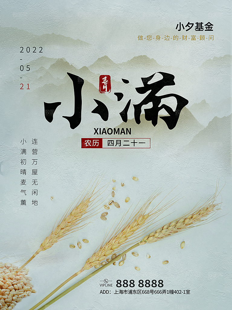 小满节气简约大气海报