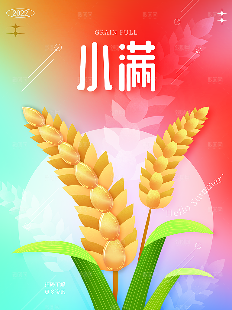 小满节气简约大气海报