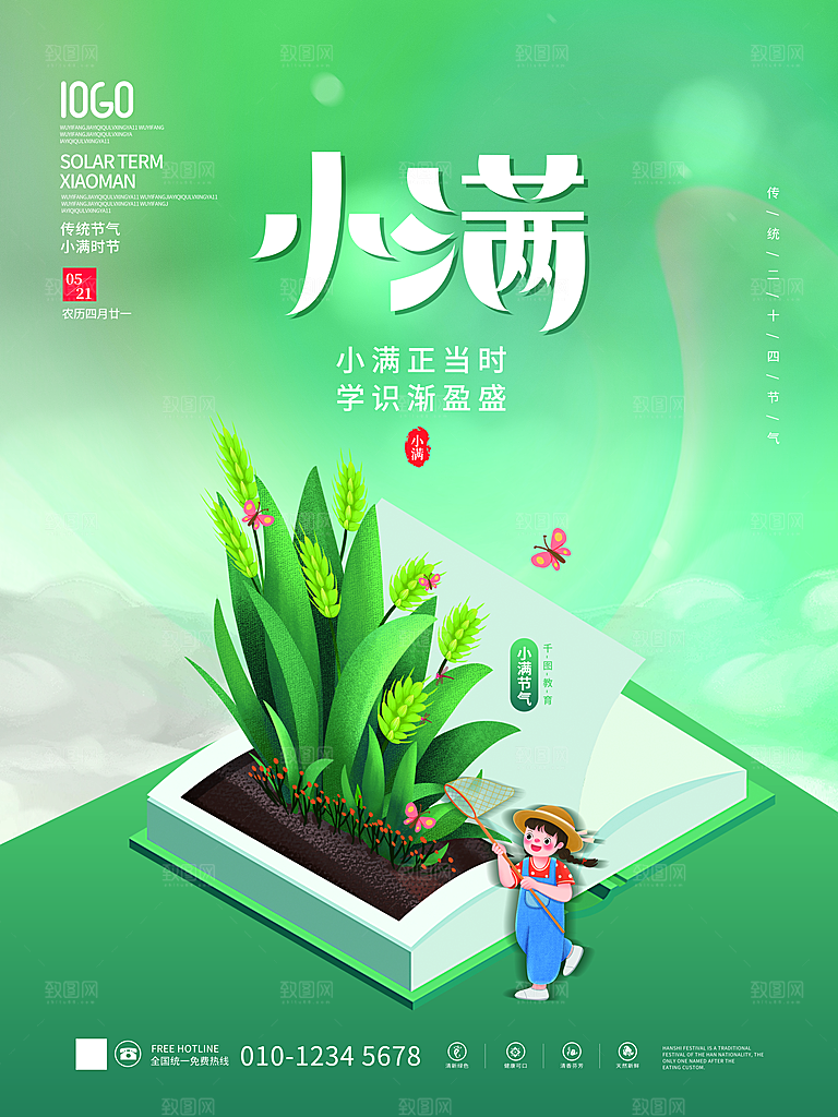 小满节气简约大气海报