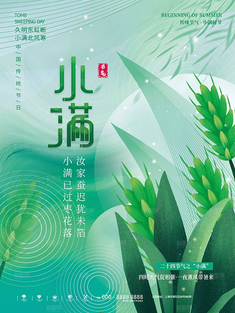 小满节气简约大气海报