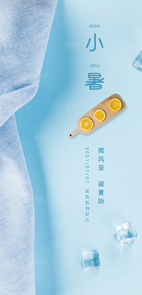 小暑节气夏日唯美传统节日插画海报