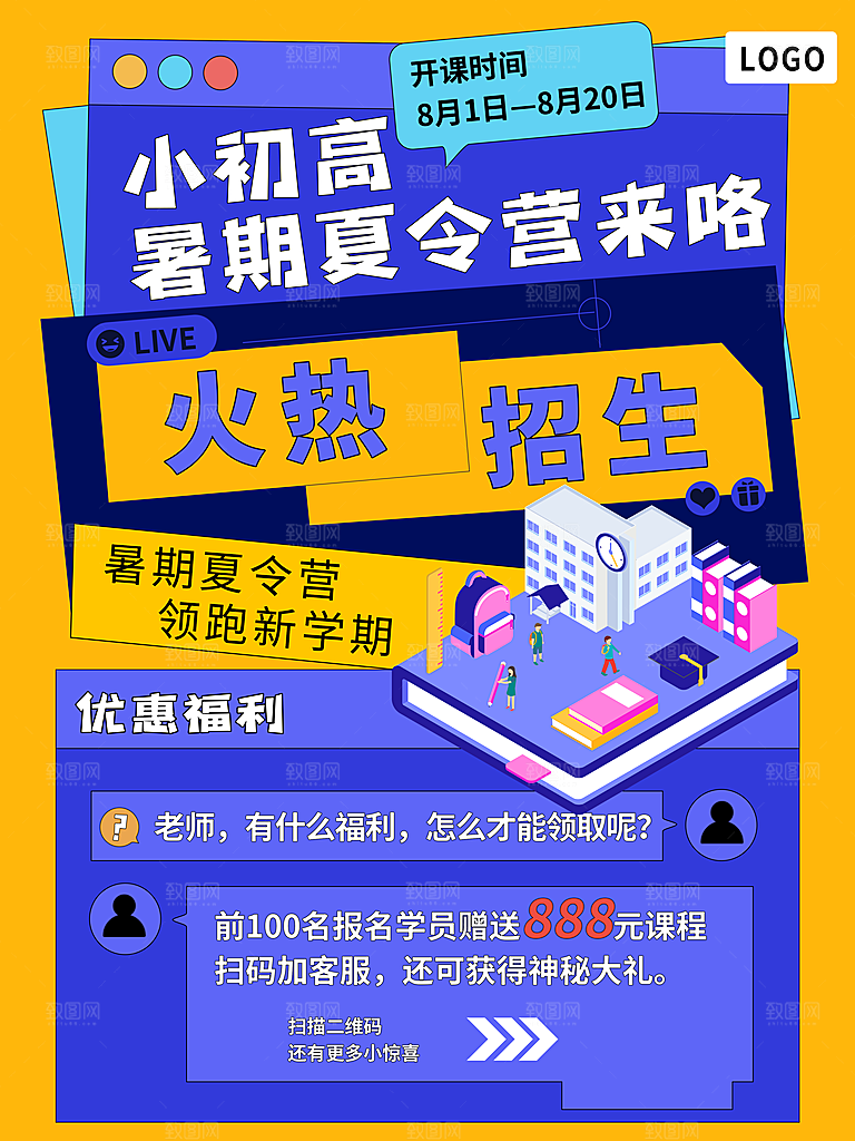 培训机构艺考暑假班招生海报