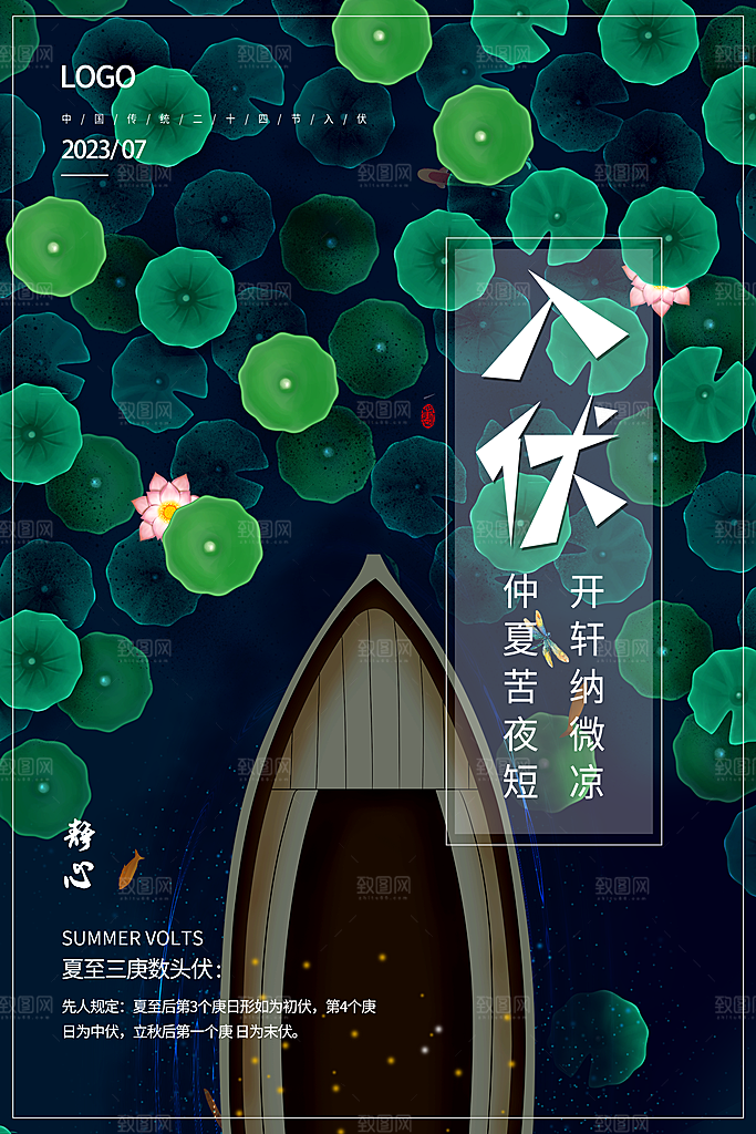 夏日初伏中伏三伏天海报