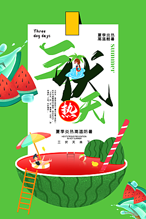 简约大气夏季三伏天海报模板