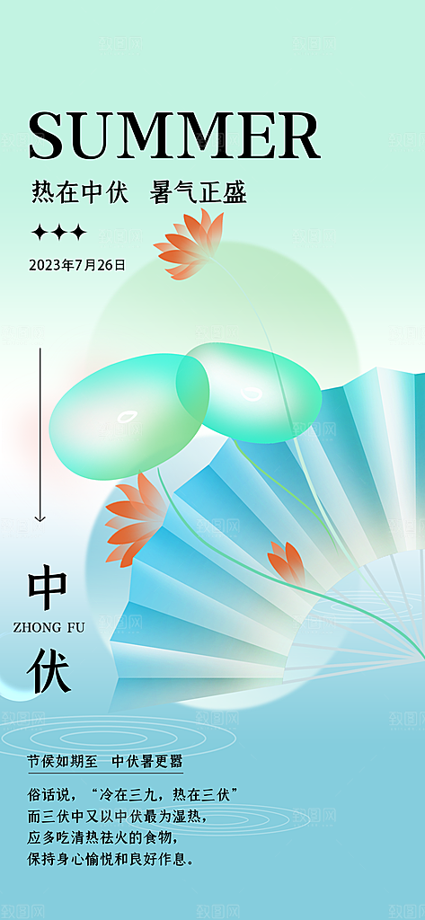 夏日初伏中伏三伏天海报