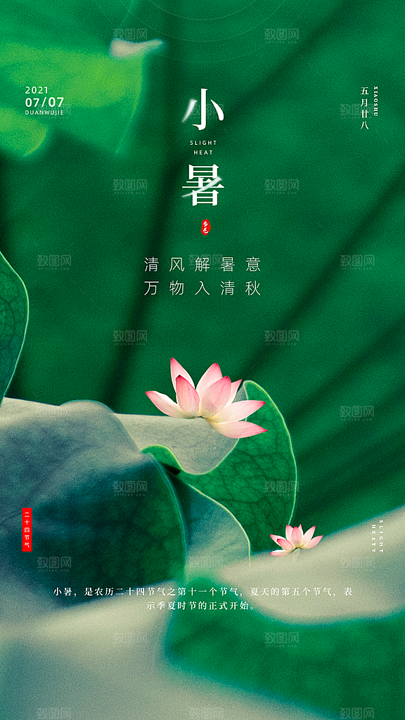 小暑夏日唯美插画传统节日节气海报