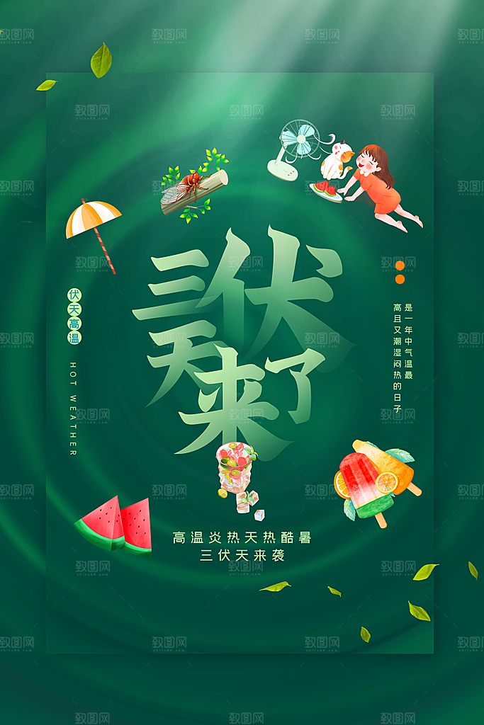 夏日初伏中伏三伏天海报