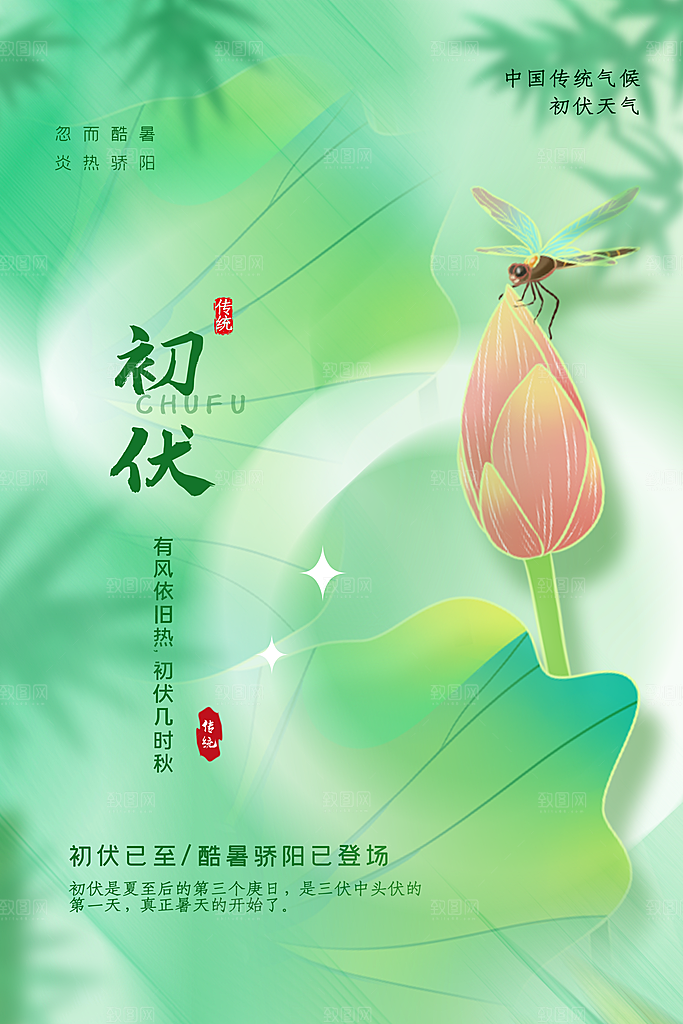 夏日初伏中伏三伏天海报