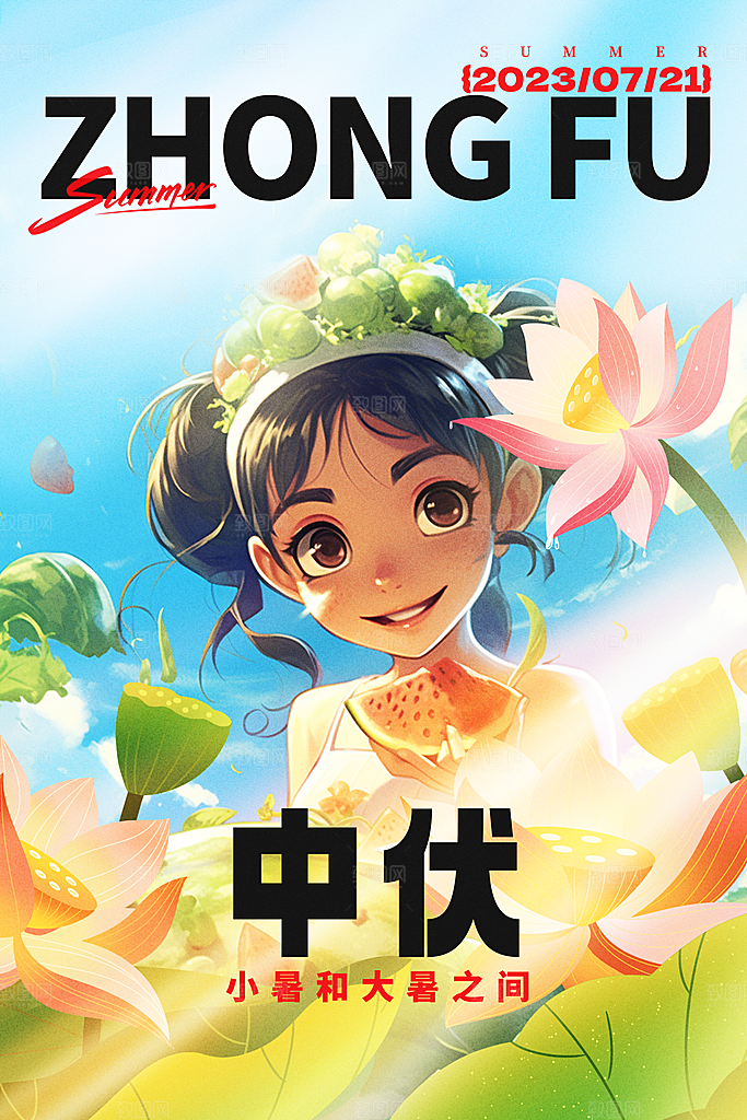 夏日初伏中伏三伏天海报