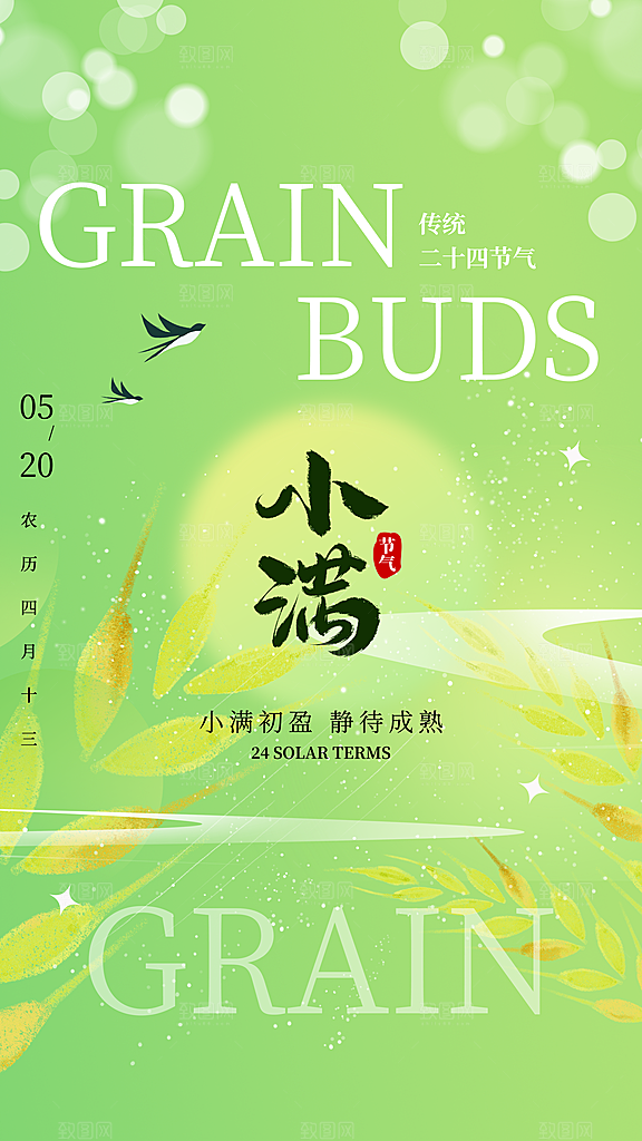 小满节气简约大气海报